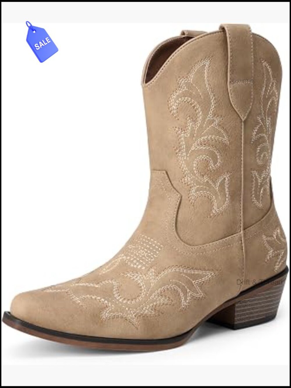 Western Cowboy Ankle Boots Square Toe Chunky Heels Booties